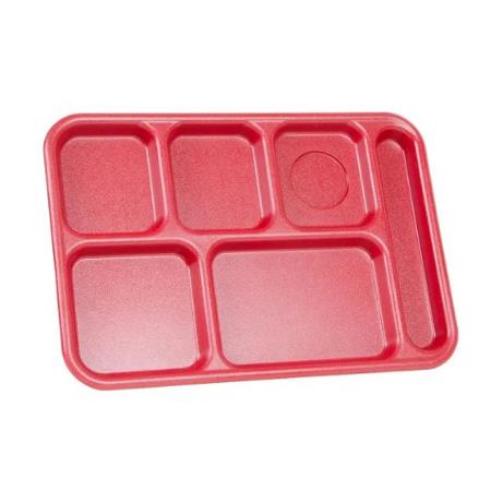 6 Slot / Red / Plastic School Cafeteria Lunch Trays - 8 Trays