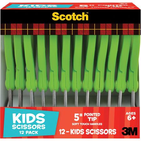 Scotch Soft Touch Pointed Kids Scissors, 5 Inches, Stainless Steel Blade,  Pack of 12